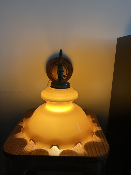 Vintage Wall Lamp With Ribbed Glass Shade