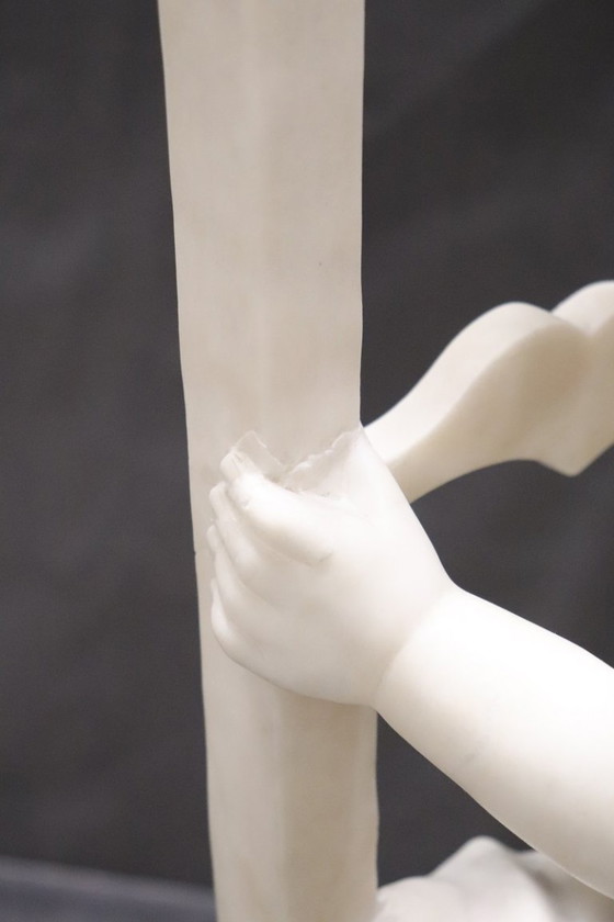 Image 1 of Child Gets off Chair, 19th Century Italian Marble Sculpture, Signed