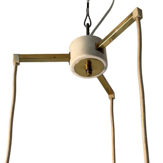 Image 1 of Hillebrand - MCM Hängeleuchte / Kaskade - Kristallglas und Messing - Inklusive passendem Deckenbaldachin