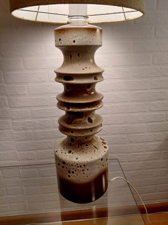 Walter Gerhards XL vloerlamp, jaren 70, Vloerlampen, Keramiek, Textiel, Bruin (foto 4 van 6)