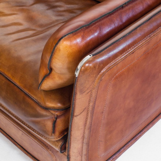 Canapé Club Vintage Par Roche Bobois. Cuir de buffle camel. France, années 80 – Canapés 3 places, Leather (photo 15 of 23)