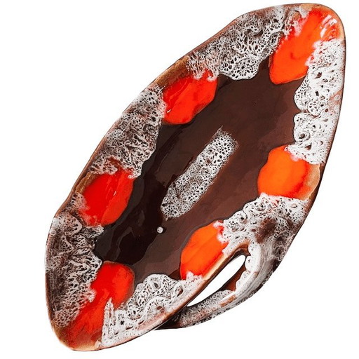 Fruttiera vintage in ceramica Vallauris di metà secolo, arancione-marrone, anni '60