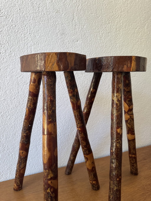 Tabourets bois brutaliste années 60