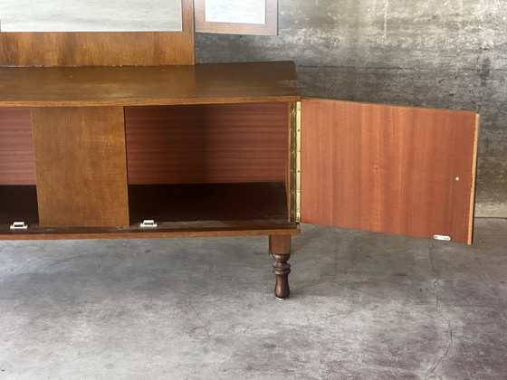 Vintage kaptafel met drieluikspiegel, jaren 50 – Coiffeuse Mid-Century, Ladekasten, Wood, Glass (photo 9 of 15)