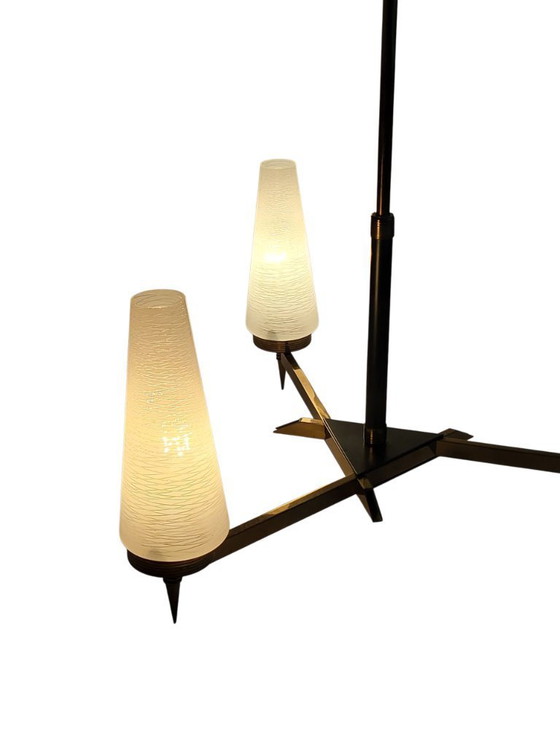 Image 1 of Lampadario in ottone e vetro 1960