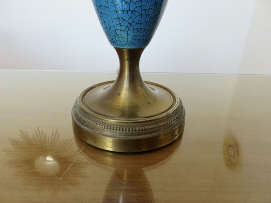 Image 1 of Lamp van blauw en brons craquelékeramiek, Frankrijk