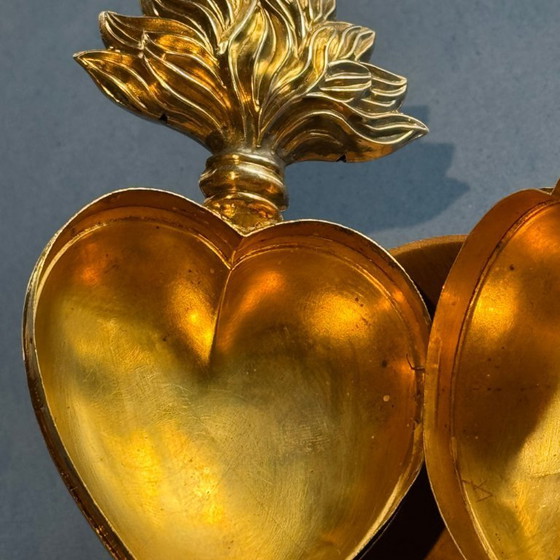 Image 1 of 19th-century French Ex-Voto Heart - Silver & Gilt - "Reconnaissance" - Lourdes - ca. 1850-.
