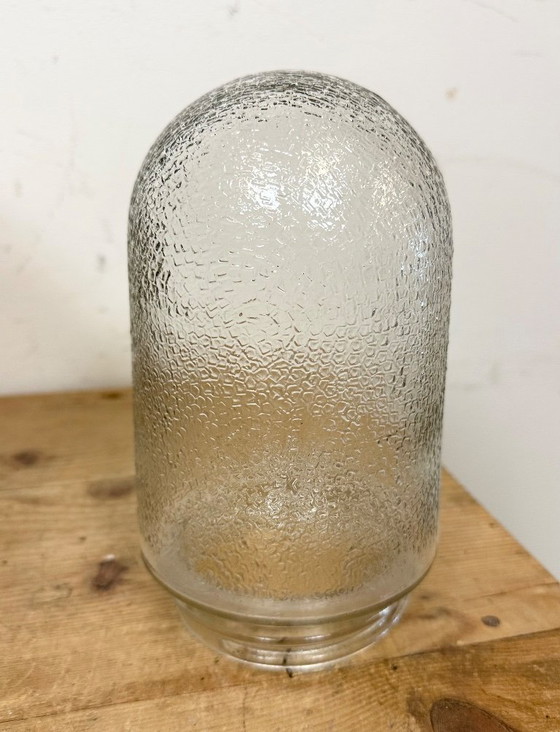 Image 1 of White Enamel and Cast Iron Industrial Pendant Light with Glass Cover, 1960s