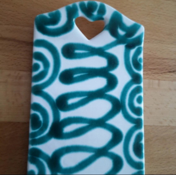 Image 1 of Gmundner Keramik Frühstücksbrett Grün Geflammt