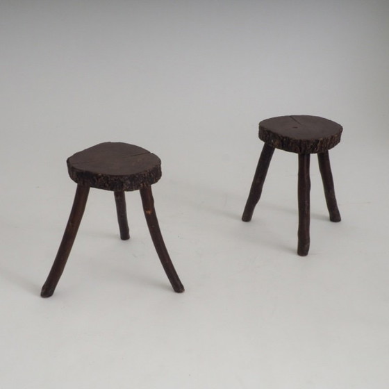 Set of 2 Rustic Hand-Crafted Wooden Stools (photo 6 of 19)