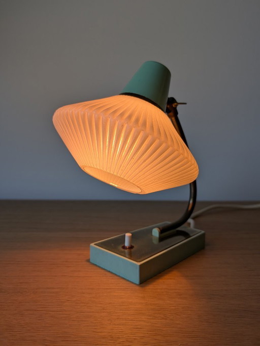 Rare German Mid-Century Table Lamp | Mint Green and Brass | Original Ribbed Glass Shade | 1950s–1960s