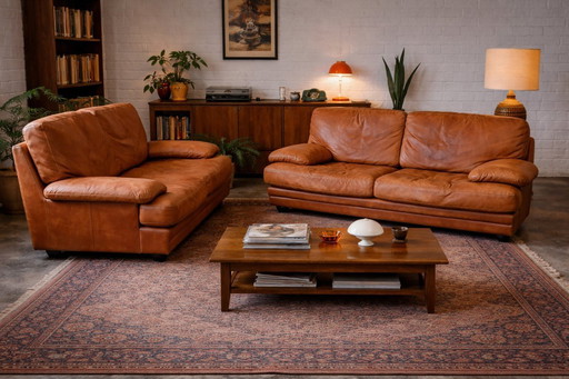 Formaflex Vintage-Lounge aus italienischem Leder – 3- und 2-Sitzer, Cognac