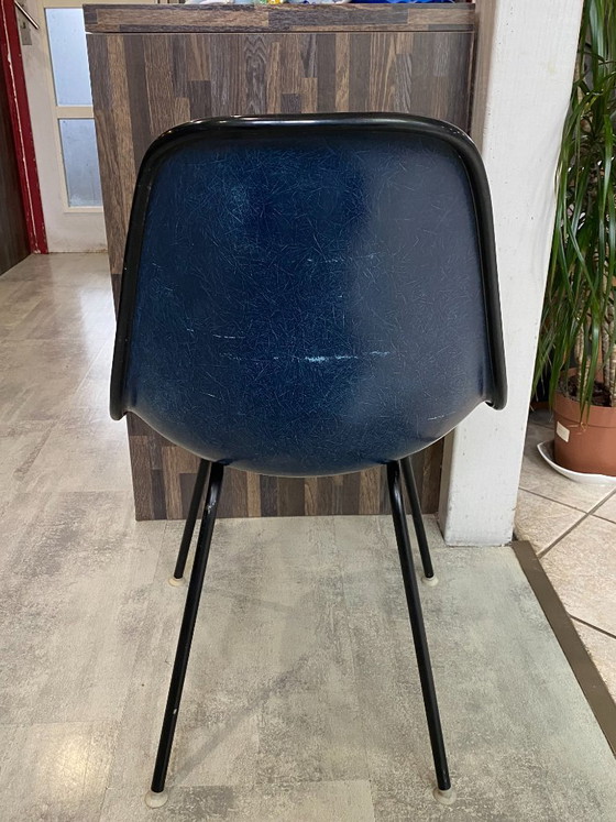 Image 1 of DSX chair, blue fiberglass, vinyl upholstery, Eames Herman Miller vintage 70s