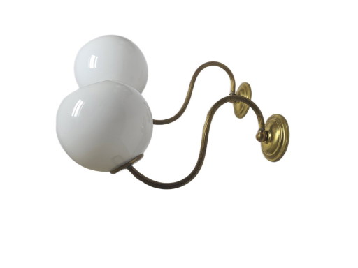 Applique murale Art Déco, Pologne, années 1950, lot de 2 – wandlampen, Glass, Brass