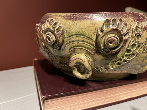 Cuenco de cerámica vintage único para peces hecho a mano