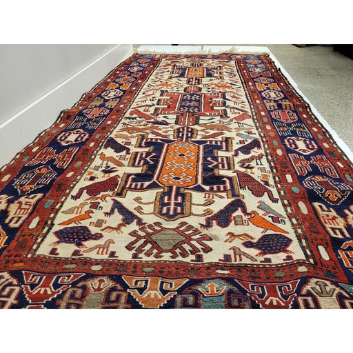 Vintage "Kilim sumak" tapijt van wol en zijde, Türkiye 1960