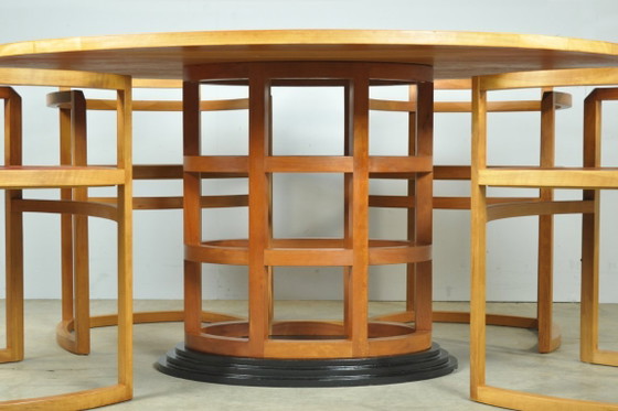 Image 1 of Eccezionale set da pranzo in legno di alberi da frutto in stile Art Déco, anni '80