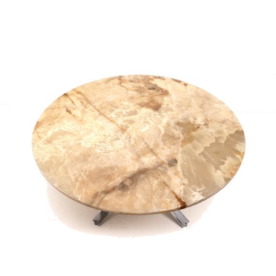 Image 1 of Ronde vintage onyx salontafel met onderstel van chroom uit de jaren ’70
