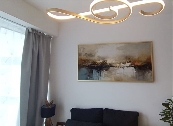 Image 1 of Abstract Lake with Gold Frame 75 x 150 cm