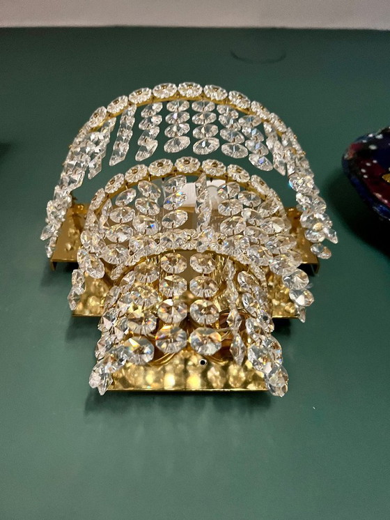 Image 1 of Set di 2 applique in cristallo di metà secolo, lampada Beethoven anni '50-'60, realizzate in ottone/Swarovski di alta qu