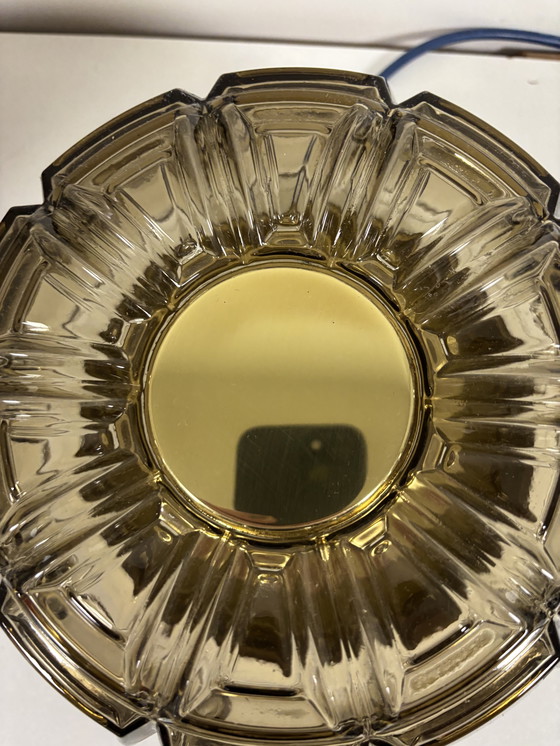 Image 1 of Ceiling and wall lamp made of brass and amber glass, Glashutte Limburg, Germany, 1960s