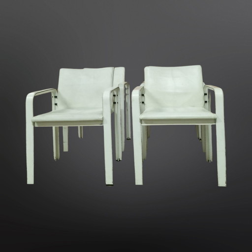 Ensemble de 4 chaises de salle à manger en cuir par Jacques Toussaint et Patrizia Angeloni pour Matteo Grassi. Italie, années 19