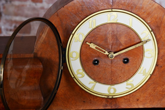 Restored Art Deco Table Clock, Made by UP Závody, Mahogany, Czech, 1920s – Glass, Wood (photo 14 of 17)
