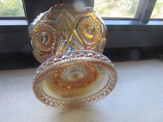 Carnival Cuenco de cristal iridiscente con borde ondulado, Vidrio, Naranja, Vintage (foto 6 de 10)