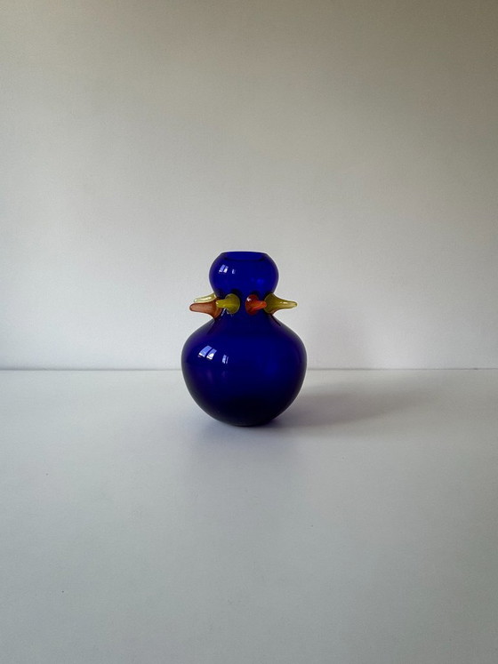Image 1 of Art vase in blown glass by Jiří Šuhájek – Cobalt blue with amber accents