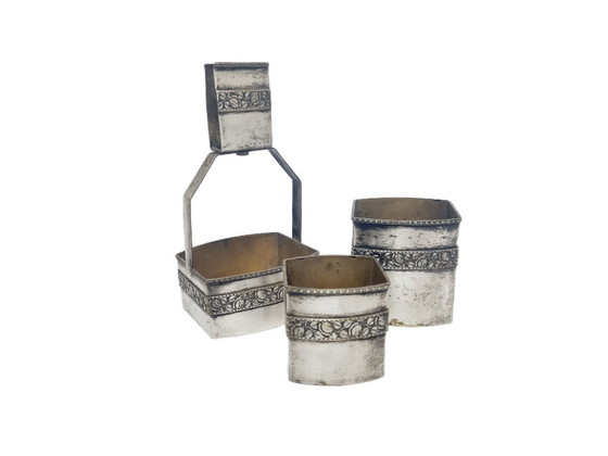Set Fumatore Tedesco Art Déco, anni '30, Set di 3, Oggetti decorativi, Metallo, Ottone, Dorato (foto 6 di 15)