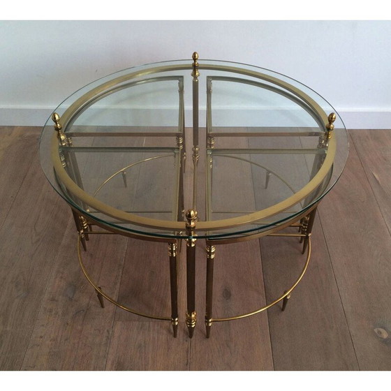 Image 1 of Round vintage Neoclassical Brass Coffee Table, 1970