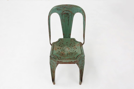Image 1 of Set of 4 Vintage Green Model A Chairs from Tolix, France, 1950s