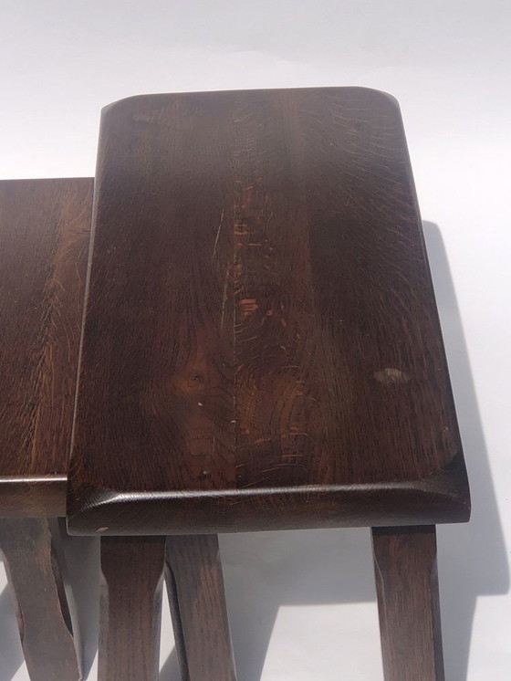 Image 1 of Dutch Brutalist Oak Nesting Tables, 1970S