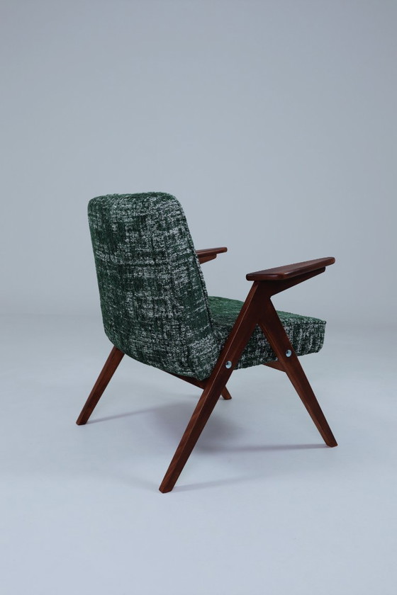 Image 1 of Sedia da salotto scandinava verde Design vintage Boho Rivestimento in tessuto melange, 1960, Polonia