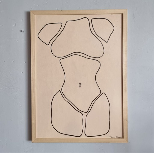 A2 frame including 2 artworks hand-painted on canvas modern contemporary figurative