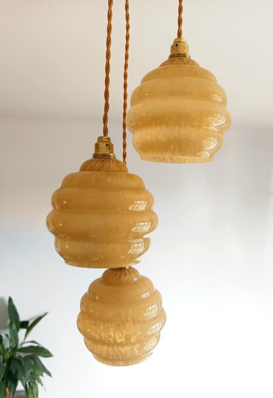 Image 1 of Lámpara colgante Clichy Art Deco con trío de globos