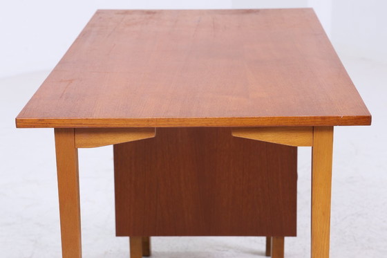 Image 1 of Vintage teak desk from the 60s | Mid - Century drawers work desk office desk table retro wood #07-70