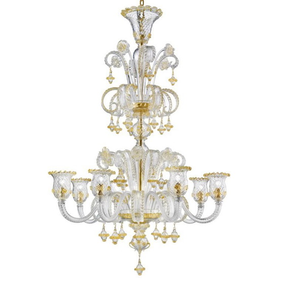 Image 1 of Prunkvoller Rigadin-Kronleuchter aus Muranoglas mit edlem Goldbesatz