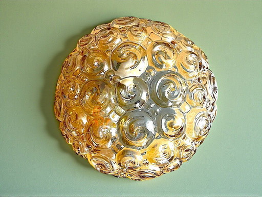 Amber Bubble Glass Flush Mount Ceiling or Wall Light attributed to Helena Tynell, 1960s