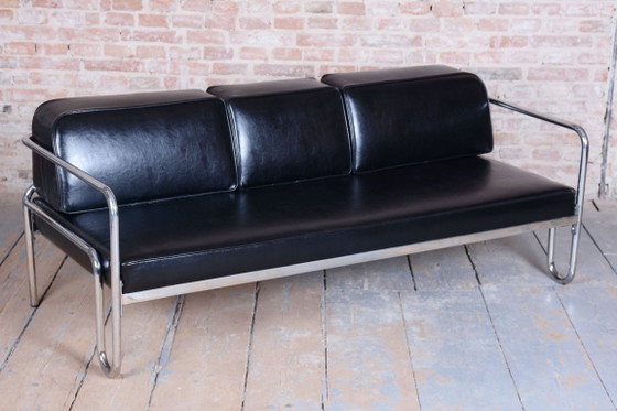 Divano Bauhaus restaurato, acciaio cromato, pelle di alta qualità, ceco, anni '30 – Divani, Leather, Metal (photo 13 of 13)