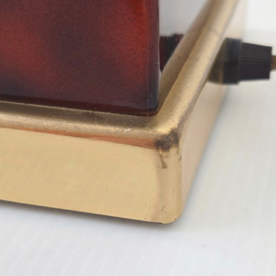 Image 1 of Vintage lamp uit de jaren 70 van Jean-Claude Mahey, uitgevoerd in schildpadkleurig metaal en verguld messing.