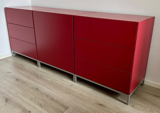Pastoe Vision 90 - Credenza Originale Rossa a 3 Moduli – dressoirs, Metal