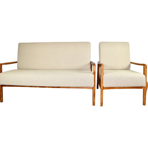 Vintage-Sofa mit beigem Schlingen-Sessel, 1970