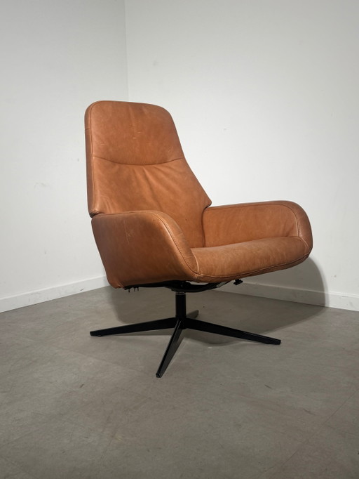 Montèl Cognac Lederen Draaibare Relaxfauteuil