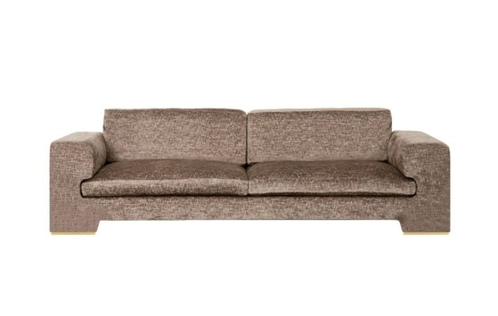 Image 1 of ANA ROQUE „KOI“ Sofa – Hellgrauer Samt & Gestell aus gebürstetem Goldmetall