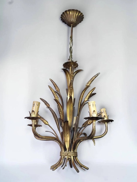 Lampadario in metallo dorato Hollywood Regency, Hans Kögl anni '70 (photo 8 of 14)