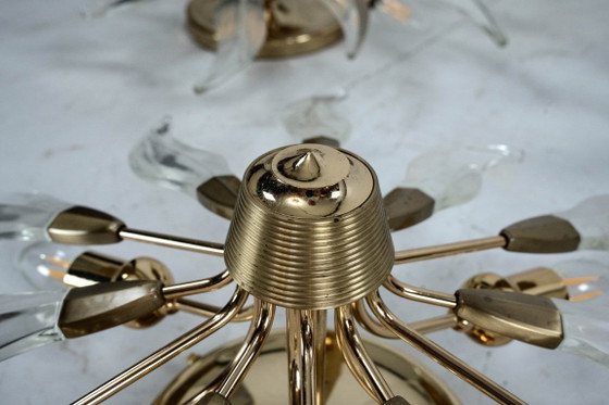 Set of three ceiling lamps in brass and crystal. Italy 1970s, Ceiling lights, Gold (photo 12 of 17)