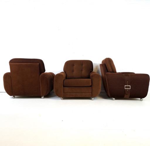3 poltrone reclinabili vintage in velluto a coste marrone, anni '70 – fauteuils, Textile (photo 2 of 10)