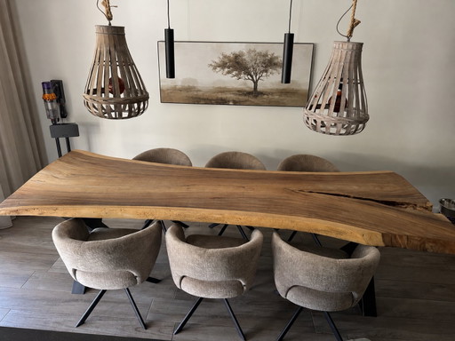 Unique 3-meter live edge table with a natural matte finish – eettafels, Metal, Wood