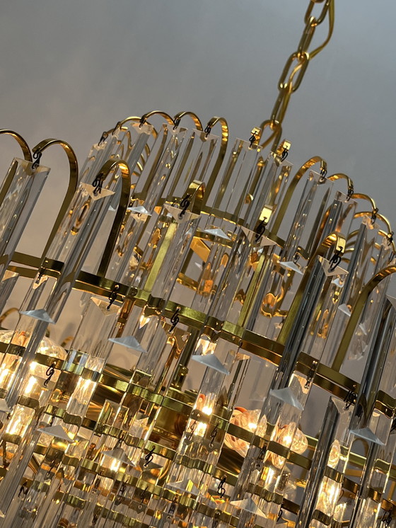 Image 1 of Set di 2 lampadari di cristallo d'epoca soffiati a mano in stile Art Déco italiano